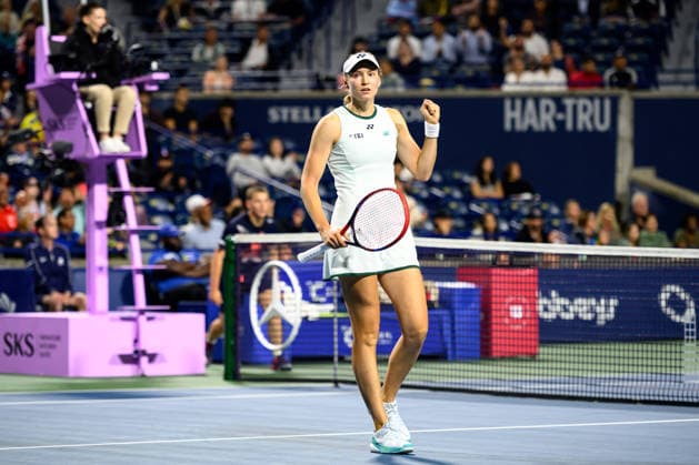 August 13, 2026, Toronto, Ontario, Canada: ELENA RYBAKINA of Kazakhstan celebrates winning a point during her semifinal match against Coco Gauff of the United States at the National Bank Open, part of the Hologic WTA, Tennis Damen Tour at Sobeys Stadium. Rybakina defeated Gauff 5-7, 6-2, 6-2 to advance to the final. Toronto Canada - ZUMAr228 20260813_znp_r228_003 Copyright: xVasiliyxRyabykhx