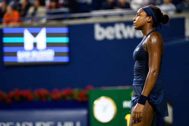 August 13, 2026, Toronto, Ontario, Canada: COCO GAUFF of the United States is seen during her semifinal match against Elena Rybakina of Kazakhstan at the National Bank Open, part of the Hologic WTA, Tennis Damen Tour at Sobeys Stadium. Toronto Canada - ZUMAr228 20260813_znp_r228_011 Copyright: xVasiliyxRyabykhx