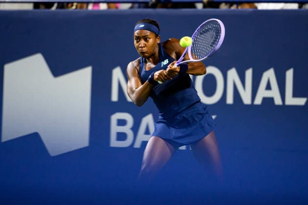 August 12, 2026, Toronto, Ontario, Canada: COCO GAUFF of the United States returns the ball during her semifinal match against Elena Rybakina of Kazakhstan at the National Bank Open, part of the Hologic WTA, Tennis Damen Tour at Sobeys Stadium. Toronto Canada - ZUMAr228 20260812_znp_r228_054 Copyright: xVasiliyxRyabykhx