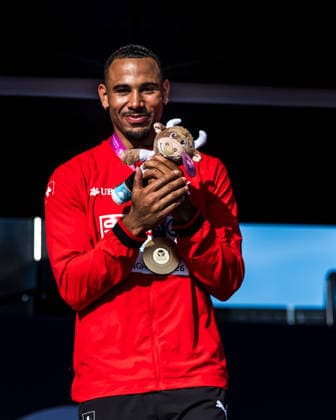 European Athletics Championships; Birmingham, 13.08.2026 BIRMINGHAM, UNITED KINGDOM - AUGUST 13: Jason Joseph (Switzerland) with the gold medal for the 110 m hurdles at the medal ceremony at the European Athletics Championships; Birmingham on August 13, 2026 in Birmingham, United Kingdom. Copyright: xBEAUTIFULxSPORTS UlfxSchillerx