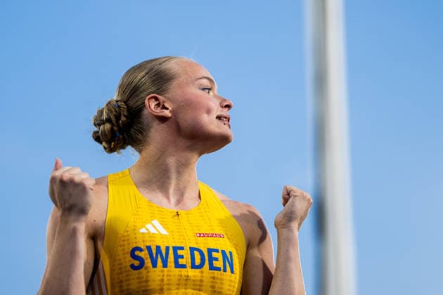260813 Kajsa Roth of Sweden celebrating during the women™s pole vault final during day 4 of the 2026 European Athletics Championships on August 13, 2026 in Birmingham. Photo: Mathias Bergeld BILDBYRAN kod MB MT1068 friidrott athletics friidrett friidrotts-em em friidretts-em 2026 european athletics championships 4 bbeng jubel Copyright: MATHIASxBERGELD BB260813MB113