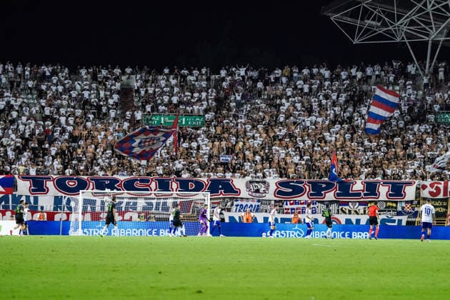 Fussball: Kroatien: UEFA Conference League Qualifikation 2026 2027 - 3. Runde, 13.08.2026 - HNK Hajduk Split (Kroatien) vs. FK Zalgiris Vilnius (Litauen) - Stadion Poljud (Split, Kroatien); Torcida Split Fans, Ultras Copyright: xLUKAxKOLANOVICx