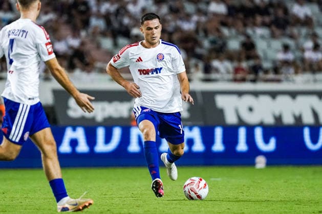 Fussball: Kroatien: UEFA Conference League Qualifikation 2026 2027 - 3. Runde, 13.08.2026 - HNK Hajduk Split (Kroatien) vs. FK Zalgiris Vilnius (Litauen) - Stadion Poljud (Split, Kroatien); Ron Raci (Hajduk Split) Copyright: xLUKAxKOLANOVICx