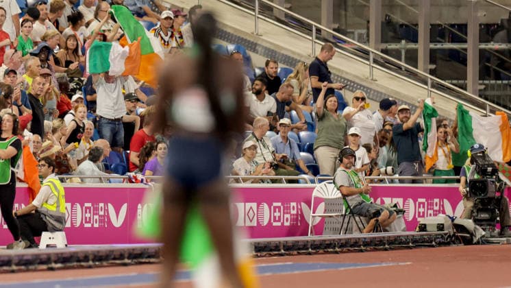 2026 European Athletics Championships, Alexander Stadium, Birmingham, England 13 8 2026 Women™s 200m Final Ireland supporters celebrate after Rhasidat Adeleke wins a silver medal Ireland supporters celebrate after Rhasidat Adeleke wins a silver medal 13 8 2026  Copyright: xx 0U6A2665