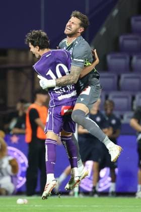 13.August.2026 - SOCCER - 2026 27 UEFA Conference League, Third Qualifying Round, 2nd Leg, FK Austria Wien vs Beitar Jerusalem Sanel Saljic (Austria Wien) and Samuel Radlinger (Austria Wien) Vienna Franz-Horr-Stadion (Generali-Arena) Vienna Austria Copyright: xYigitxOermex xPsxImagesxYigitxOermex xPsxImagesx