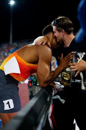 BIRMINGHAM, GREAT BRITAIN - AUGUST 13, 2026 : European champion of the decathlon: Leo NEUGEBAUER (GER Germany) with his friends during the European Athletics Championships at Alexander Stadium on August 13, 2026 in Birmingham, Great Britain. Great Britain Copyright: xLeahxKohringx