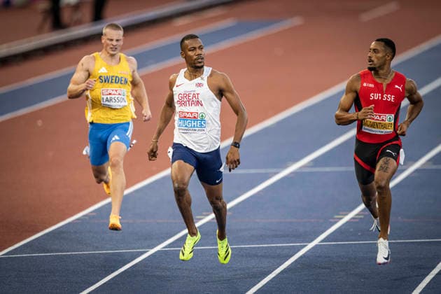 RECORD DATE NOT STATED 13th August 2026; Alexander Stadium, Birmingham, Midlands, England; 2026 European Athletics Championships, Day Four; Zharnel Hughes (GBR) wins his semi final in the mens 200m GodfreyxPitt