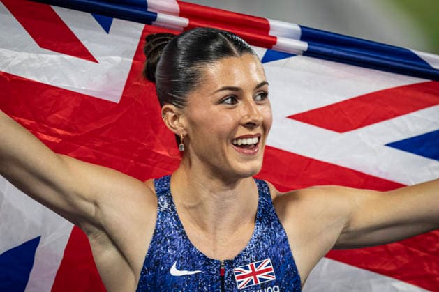 RECORD DATE NOT STATED 13th August 2026; Alexander Stadium, Birmingham, Midlands, England; 2026 European Athletics Championships, Day Four; Amy Hunt (GBR) celebrates winning the womens 200m GodfreyxPitt
