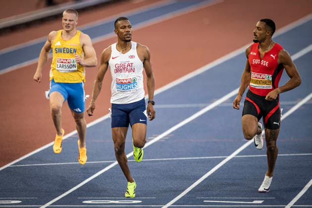 RECORD DATE NOT STATED 13th August 2026; Alexander Stadium, Birmingham, Midlands, England; 2026 European Athletics Championships, Day Four; Zharnel Hughes (GBR) wins his semi final in the mens 200m GodfreyxPitt