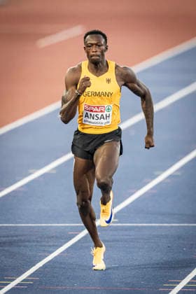 RECORD DATE NOT STATED 13th August 2026; Alexander Stadium, Birmingham, Midlands, England; 2026 European Athletics Championships, Day Four; Owen Ansah (GER) wins the semi final in the mens 200m GodfreyxPitt