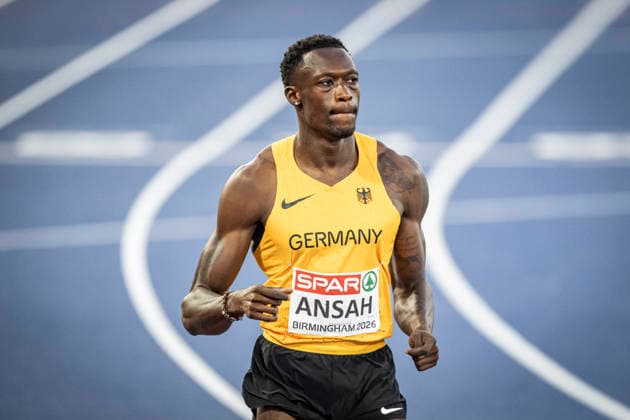 RECORD DATE NOT STATED 13th August 2026; Alexander Stadium, Birmingham, Midlands, England; 2026 European Athletics Championships, Day Four; Owen Ansah (GER) after winning the semi final in the mens 200m GodfreyxPitt