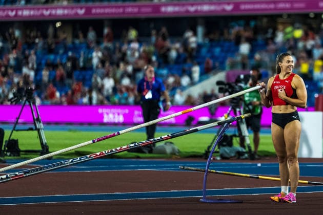 European Athletics Championships; Birmingham, 13.08.2026 BIRMINGHAM, UNITED KINGDOM - AUGUST 13: The moment Angelica Moser (Switzerland) realises that she is the winner in the womens pole vault at the European Athletics Championships; Birmingham on August 13, 2026 in Birmingham, United Kingdom. Copyright: xBEAUTIFULxSPORTS UlfxSchillerx