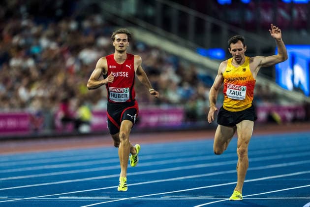 European Athletics Championships; Birmingham, 13.08.2026 BIRMINGHAM, UNITED KINGDOM - AUGUST 13: Andrin Huber (Switzerland) and Niklas Kaul (GER - Germany) finish the 1500 m of the mens decathlon at the European Athletics Championships; Birmingham on August 13, 2026 in Birmingham, United Kingdom. Copyright: xBEAUTIFULxSPORTS UlfxSchillerx