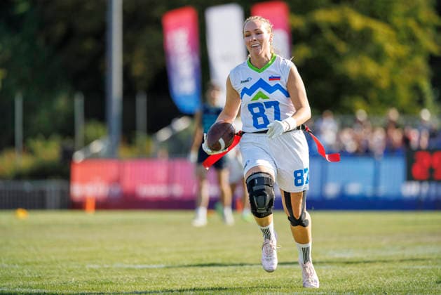 Germany (GER) vs. Slovenia (SLO), Day 2 Women at IFAF Flag Football Championships Düsseldorf 2026, 14.08.2026 Duesseldorf, Germany - Aug. 14, 2026: Astrid Kuhelj (SLO 87) during the match between Germany (GER) vs. Slovenia (SLO) on the second day of the Women IFAF Flag Football World Championships at the Bezirkssportanlage Duesseldorf Garath Copyright: xBEAUTIFULxSPORTS B.Hoffmannx