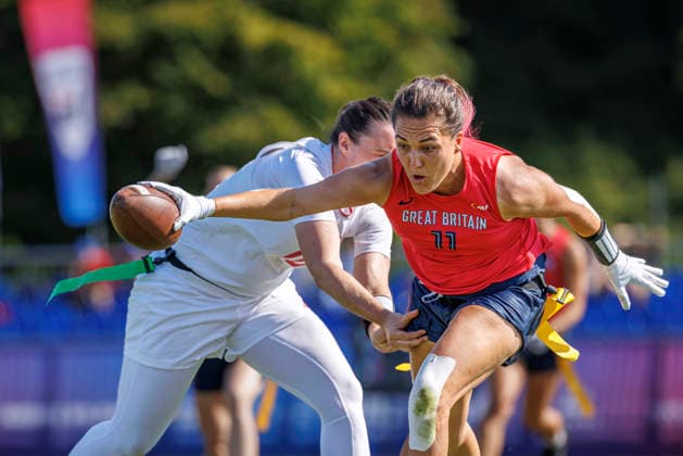 Great Britain (GBR) vs. Austria (AUT), Day 2 Women at IFAF Flag Football Championships Düsseldorf 2026, 14.08.2026 Duesseldorf, Germany - Aug. 14, 2026: Marta Bakowska-Mathews (GBR 11) during the match between Great Britain (GBR) vs. Austria (AUT) on the second day of the Women IFAF Flag Football World Championships at the Bezirkssportanlage Duesseldorf Garath Copyright: xBEAUTIFULxSPORTS B.Hoffmannx