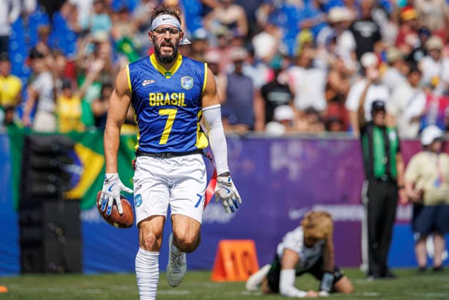 Germany (GER) vs. Brazil (BRA), Day 2 Men at IFAF Flag Football Championships Düsseldorf 2026, 14.08.2026 Duesseldorf, Germany - Aug. 14, 2026: +bra7m,+ during the match between Germany (GER) vs. Brazil (BRA) on the second day of the Men IFAF Flag Football World Championships at the Bezirkssportanlage Duesseldorf Garath Copyright: xBEAUTIFULxSPORTS B.Hoffmannx