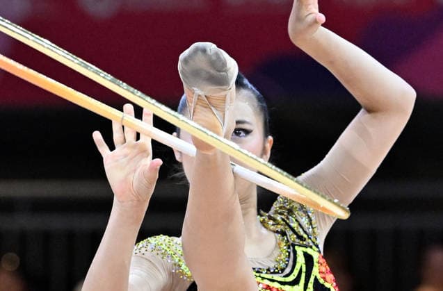 14.08.2026, xhbx, Rhythmische Sportgymnastik Weltmeisterschaft 2026, v.l. Rin Keys (USA) Reifen (DFL DFB REGULATIONS PROHIBIT ANY USE OF PHOTOGRAPHS as IMAGE SEQUENCES and or QUASI-VIDEO) Frankfurt am Main