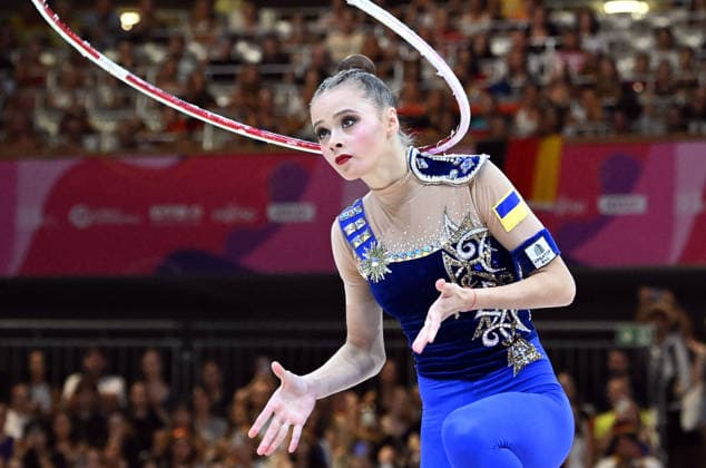 14.08.2026, xhbx, Rhythmische Sportgymnastik Weltmeisterschaft 2026, v.l. Taisilia Onofriichuk (Ukraine) Reifen (DFL DFB REGULATIONS PROHIBIT ANY USE OF PHOTOGRAPHS as IMAGE SEQUENCES and or QUASI-VIDEO) Frankfurt am Main