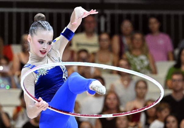 14.08.2026, xhbx, Rhythmische Sportgymnastik Weltmeisterschaft 2026, v.l. Taisilia Onofriichuk (Ukraine) Reifen (DFL DFB REGULATIONS PROHIBIT ANY USE OF PHOTOGRAPHS as IMAGE SEQUENCES and or QUASI-VIDEO) Frankfurt am Main