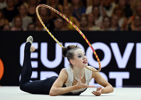 14.08.2026, xhbx, Rhythmische Sportgymnastik Weltmeisterschaft 2026, v.l. Vera Tugolukova (Zypern) (DFL DFB REGULATIONS PROHIBIT ANY USE OF PHOTOGRAPHS as IMAGE SEQUENCES and or QUASI-VIDEO) Frankfurt am Main