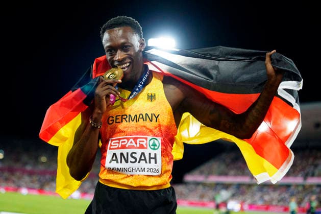 BIRMINGHAM, GREAT BRITAIN - AUGUST 14, 2026 : European champion over 200m: Owen ANSAH (GER Germany) during the European Athletics Championships at Alexander Stadium on August 14, 2026 in Birmingham, Great Britain. Great Britain Copyright: xLeahxKohringx