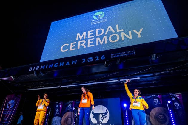 260814 Shanice Craft of Germany, Jorinde van Klinken of Netherlands and Vanessa Kamga of Sweden at the medal ceremony after women™s discus throw final during day 5 of the 2026 European Athletics Championships on August 14, 2026 in Birmingham. Photo: Mathias Bergeld BILDBYRAN kod MB MT1070 friidrott athletics friidrett friidrotts-em em friidretts-em 2026 european athletics championships day 5 bbeng Copyright: MATHIASxBERGELD BB260814MB177