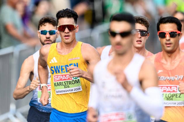 260815 Perseus Karlström of Sweden competes in men s half marathon race walk during day 6 of the 2026 European Athletics Championships on August 15, 2026 in Birmingham. Photo: Mathias Bergeld BILDBYRAN kod MB MT1071 friidrott athletics friidrett friidrotts-em em friidretts-em 2026 european athletics championships day 6 bbengc kappgang race walk gang sweden sverige Copyright: MATHIASxBERGELD BB260815MB006