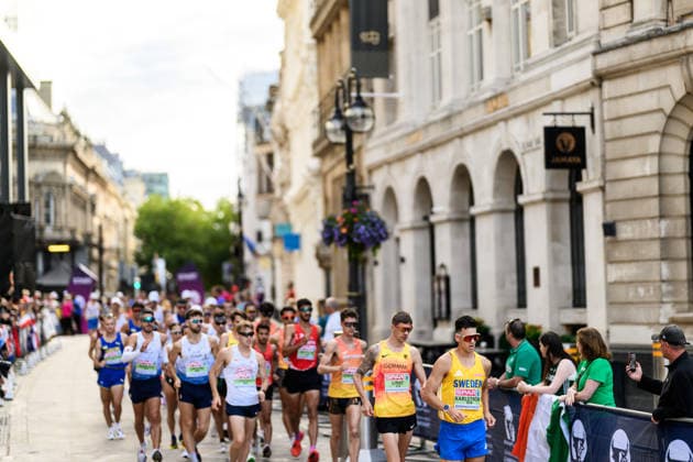 260815 Perseus Karlström of Sweden competes in men s half marathon race walk during day 6 of the 2026 European Athletics Championships on August 15, 2026 in Birmingham. Photo: Mathias Bergeld BILDBYRAN kod MB MT1071 friidrott athletics friidrett friidrotts-em em friidretts-em 2026 european athletics championships day 6 bbengc kappgang race walk gang Copyright: MATHIASxBERGELD BB260815MB007