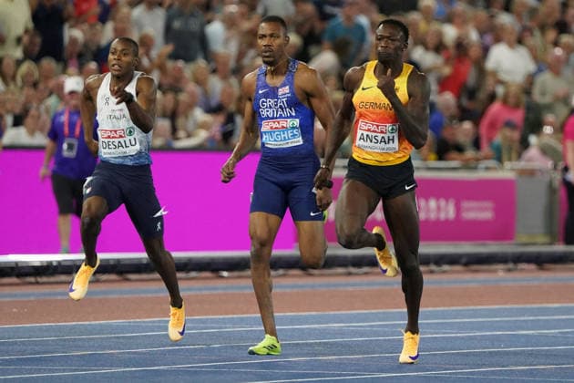 Birmingham , Leichtathletik, Athletics, Track and Field, EAA, Leichtathletik EM Birmingham 2026 European Championships birmingham 2026 , 10.08-17.08.2026, Alexander Stadium Birmingham, Grossbritannien , 200m Männer, 200m Men, Final Eseosa Fostine Desalu, Italien Italy, Zharnel Hughes , Grossbritannien , Owen Ansah Deutschland, Germany GER Copyright Gladys Chai von der Laage