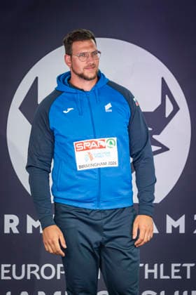 RECORD DATE NOT STATED 14th August 2026; Alexander Stadium, Birmingham, Midlands, England; 2026 European Athletics Championships, Day Five; Kristjan Ceh (SLO) on the podium after winning the mens discus GodfreyxPitt