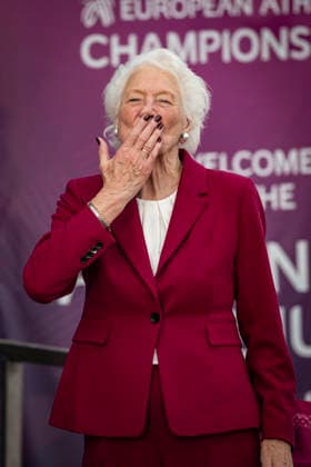 RECORD DATE NOT STATED 14th August 2026; Alexander Stadium, Birmingham, Midlands, England; 2026 European Athletics Championships, Day Five; Former Olympic Pentathlon champion Dame Mary Peters GodfreyxPitt