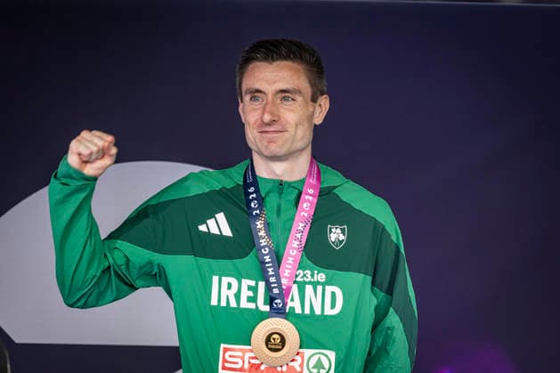 RECORD DATE NOT STATED 14th August 2026; Alexander Stadium, Birmingham, Midlands, England; 2026 European Athletics Championships, Day Five; Mark English (IRL) collects his gold medal in the mens 800m GodfreyxPitt