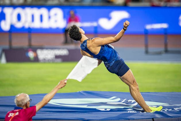 RECORD DATE NOT STATED 14th August 2026; Alexander Stadium, Birmingham, Midlands, England; 2026 European Athletics Championships, Day Five; Joel Clarke-Khan (GBR) competes in the mens high jump GodfreyxPitt