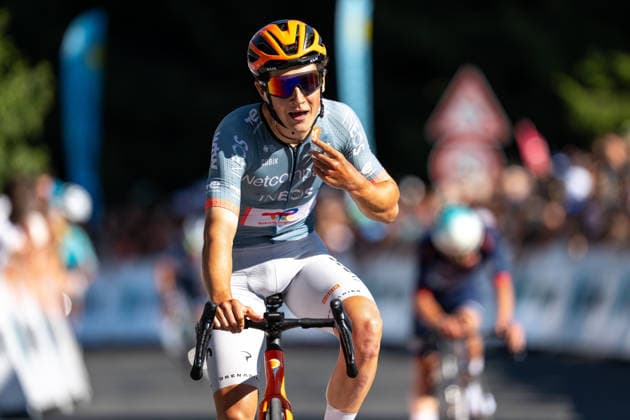 18th Czech Tour - Stage 2 Andrew August of the United States and Team Netcompany - INEOS crosses the finish line to win the second stage of the Czech Tour 2026, a 155km stage from Mlada Boleslav (Skoda Museum) to Jested (Jestedka Mountain Hut), on August 14, 2026 in Liberec, Czech Republic. JeÅ¡tÄ›d Czech Republic  Copyright: xFilipxBezdÄ›kx originalFilename:bezdek-notitle260814_npK0s