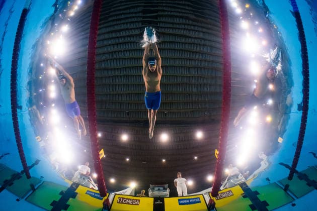 260815 Jarno Baschnitt of Germany, Ludvig Bartolek of Sweden and Tyler Melbourne-Smith of Great Britain compete in mixed 4x200 meters freestyle swimming relay heats during day 16 of the 2026 European Aquatics Championships on August 15, 2026 in Saint-Denis. Photo: Joel Marklund BILDBYRAN kod JM JM0844 bbeng simning swimming svomming 2026 european aquatics championships em lagkapp stafett Sverige Sweden Copyright: JOELxMARKLUND BB260815JM039