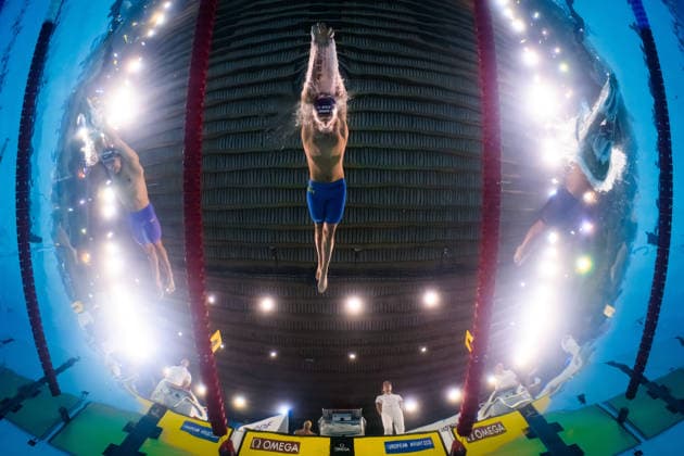 260815 Jarno Baschnitt of Germany, Ludvig Bartolek of Sweden and Tyler Melbourne-Smith of Great Britain compete in mixed 4x200 meters freestyle swimming relay heats during day 16 of the 2026 European Aquatics Championships on August 15, 2026 in Saint-Denis. Photo: Joel Marklund BILDBYRAN kod JM JM0844 bbeng simning swimming svomming 2026 european aquatics championships em lagkapp stafett Sverige Sweden Copyright: JOELxMARKLUND BB260815JM043