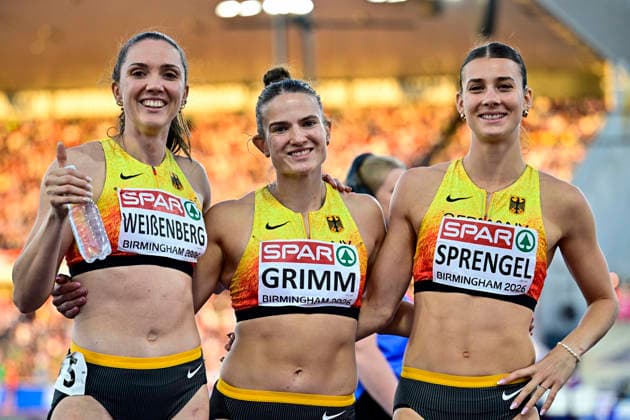 Sophie WEISSENBERG (Germany, TSV Bayer 04 Leverkusen, HEPTATHLON Women), Vanessa GRIMM (Germany, Koenigsteiner LV, HEPTATHLON Women), Sandrina SPRENGEL (Germany, VfB Stuttgart, HEPTATHLON Women) GBR, European Athletics Championships, Athletics, 15.08.2026, GBR, European Athletics Championships, Athletics, 15.08.2026, Birmingham Copyright: xEibnerxPressefoto JanxPapenfussx EP_JPS