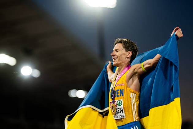 260815 Andreas Almgren of Sweden celebrates after men s 10 000 meter during day 6 of the 2026 European Athletics Championships on August 15, 2026 in Birmingham. Photo: Mathias Bergeld BILDBYRAN kod MB MT1071 friidrott athletics friidrett friidrotts-em em friidretts-em 2026 european athletics championships day 6 bbeng jubel Copyright: MATHIASxBERGELD BB260815MB131
