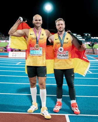 Julian Weber (USC Mainz, Speerwurf Maenner), Nick Thumm (VfB Stuttgart, Speerwurf Maenner), GBR, Leichtathletik, Athletics, European Athletics Championships 2026, Leichtathletik Europameisterschaft 2026, Birmingham 2026, 09.08.2026, GBR, Leichtathletik, Athletics, European Athletics Championships 2026, Leichtathletik Europameisterschaft 2026, Birmingham 2026, 09.08.2026 Birmingham Copyright: xStefanxMayerx EP_SMR