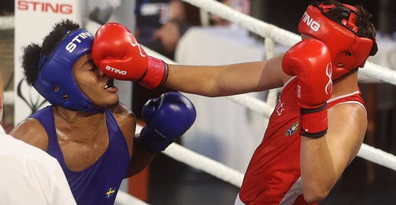 15.08.2026 Loznica(Serbia) European Junior U19 boxing championship Man s -90kg Moses Bazzi(L) Sweden , Vuk Milenkovic (R) Serbia :