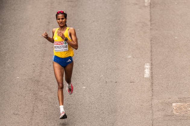 260816 Samrawit Mengsteab of Sweden competes in women™s marathon during day 7 of the 2026 European Athletics Championships on August 16, 2026 in Birmingham. Photo: Mathias Bergeld BILDBYRAN kod MB MT1072 friidrott athletics friidrett friidrotts-em em friidretts-em 2026 european athletics championships 7 bbeng sverige maraton marathon Copyright: MATHIASxBERGELD BB260816MB006