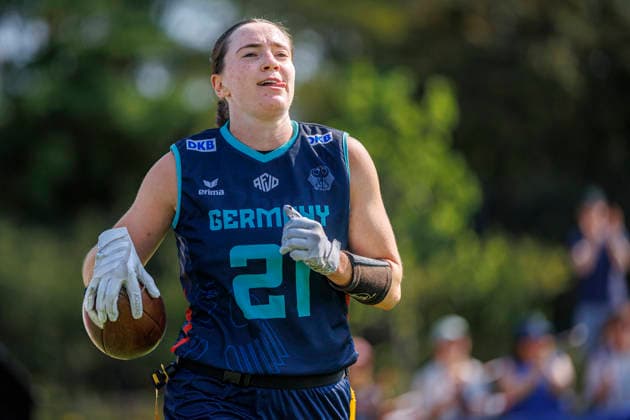 Placement Game for 1st - 8th Place Bracket Austria (AUT) vs. Germany (GER), Day 4 Women at IFAF Flag Football Championships Düsseldorf 2026, 16.08.2026 Duesseldorf, Germany - Aug. 16, 2026: Ellen Marie Riess (GER 21) during the Placement Game for 1st - 8th Place Bracket Match between Austria (AUT) vs. Germany (GER) on fourth day of the Women IFAF Flag Football World Championships at the Bezirkssportanlage Duesseldorf Garath Copyright: xBEAUTIFULxSPORTS B.Hoffmannx