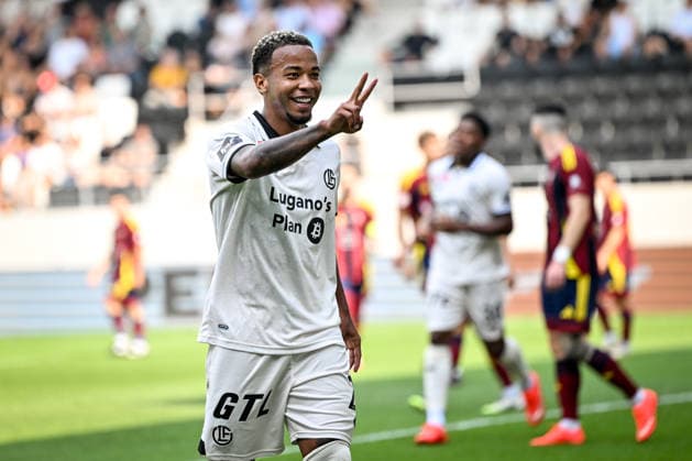 LUGANO, SWITZERLAND - AUGUST 16: Beckham Castro of Lugano celebrates his goal during the Swiss Cup match between Vedeggio Calcio and FC Lugano at AIL Arena on August 16, 2026 in Lugano, Switzerland. Lugano AIL Arena Ticino Switzerland Copyright: xJustPictures.ch AndreaxBrancax jp-en-EuSpIm-AB_16082026_4012