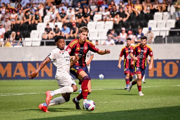 LUGANO, SWITZERLAND - AUGUST 16: Dereck Moncada of Lugano in action against Nathan Heller of Vedeggio during the Swiss Cup match between Vedeggio Calcio and FC Lugano at AIL Arena on August 16, 2026 in Lugano, Switzerland. Lugano AIL Arena Ticino Switzerland Copyright: xJustPictures.ch AndreaxBrancax jp-en-EuSpIm-AB_16082026_4254