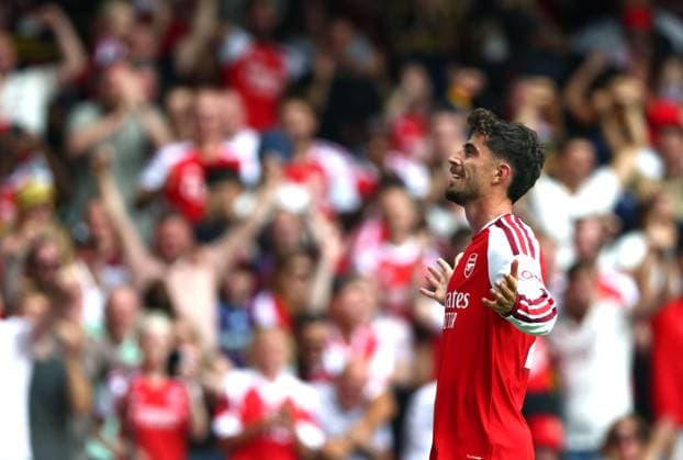 Kai Havertz of Arsenal celebrates scoring a goal to make the score 2-0 Arsenal v Manchester City, FA Community Shield, Football, Principality Stadium, Cardiff, Wales, UK - 16 Aug 2026Cardiff Principality Stadium Wales United Kingdom EDITORIAL USE ONLY No use with unauthorised audio, video, data, fixture lists, club league logos or live services. Online in-match use limited to 120 images, no video emulation. No use in betting, games or single club league player publications. Copyright: xKieranxMcManus Shutterstockx 17070166af