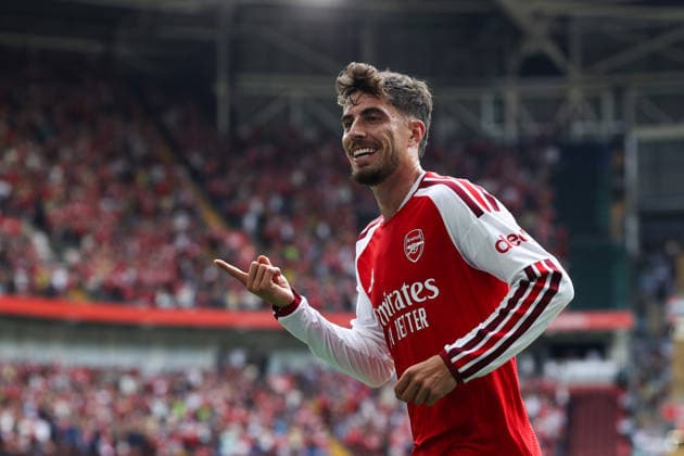 Community Shield 2026 16 August 2026, Cardiff - Community Shield 2026 Football - Arsenal v Manchester City - Kai Havertz of Arsenal celebrates their first goal - Photo: Mark Leech Offside. Cardiff UK Copyright: xMarkxLeechx xOffsidexOffside