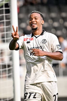 LUGANO, SWITZERLAND - AUGUST 16: Beckham Castro of Lugano celebrates his goal during the Swiss Cup match between Vedeggio Calcio and FC Lugano at AIL Arena on August 16, 2026 in Lugano, Switzerland. Lugano AIL Arena Ticino Switzerland Copyright: xJustPictures.ch AndreaxBrancax jp-en-EuSpIm-AB_16082026_4756