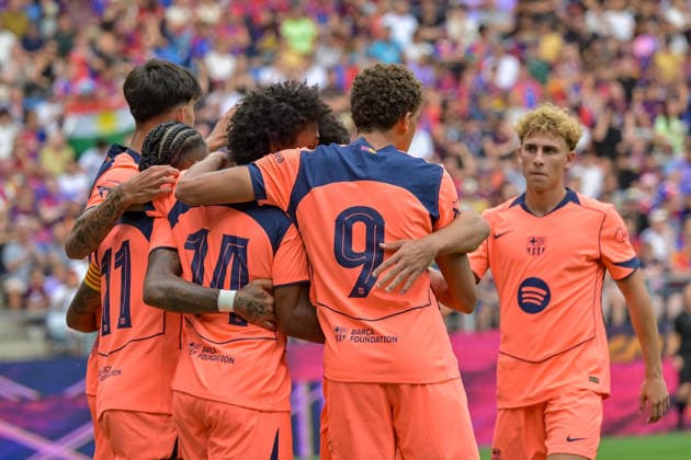 Jubel zum Tor zum 1:2 durch Hamza Abdelkarim FC Barcelona, Barca 09b) GER, FC Basel vs FC Barcelona, Fussball, Testspiel, Saison 2026 2027, 16.08.2026 GER, FC Basel vs FC Barcelona, Fussball, Testspiel, Saison 2026 2027, 16.08.2026 Basel Copyright: xEibner-Pressefotox EP_THS