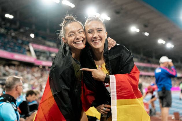 Sport Bilder des Tages Rebekka Haase (Sprintteam Wetzlar, 4x100m Mixed Staffel), Gina Lueckenkemper (SCC Berlin, 4x100m Mixed Staffel), GBR, Leichtathletik, Athletics, European Athletics Championships 2026, Leichtathletik Europameisterschaft 2026, Birmingham 2026, 09.08.2026, GBR, Leichtathletik, Athletics, European Athletics Championships 2026, Leichtathletik Europameisterschaft 2026, Birmingham 2026, 09.08.2026 Birmingham Copyright: xStefanxMayerx EP_SMR