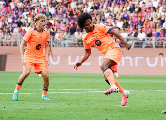 16.08.2026 Schweiz Basel St.Jakob-Park Fssball Herren Saison 2026-2027 Testspiel FC Basel - FC Barcelona, Barca 2:5 Bild. Torschuetze Karim Adeyemi Aktion